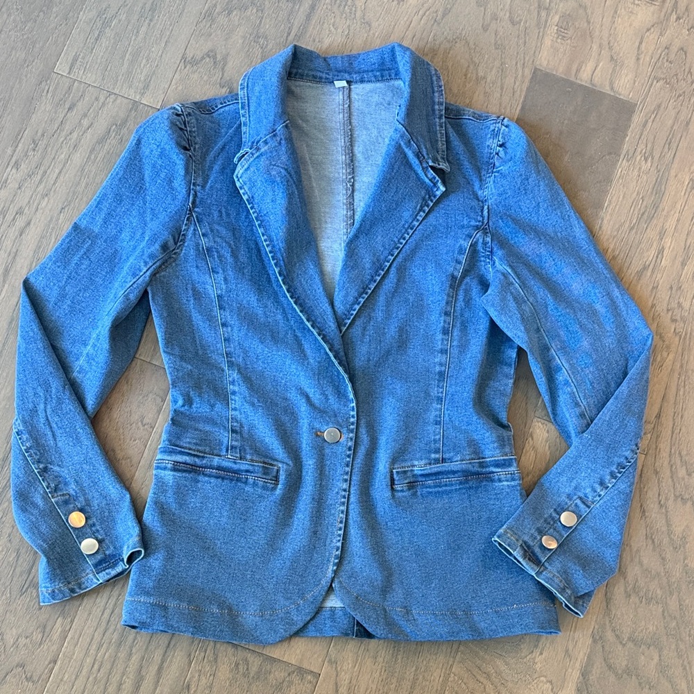 NEW SHEIN Classic Blue Jean Blazer s xs